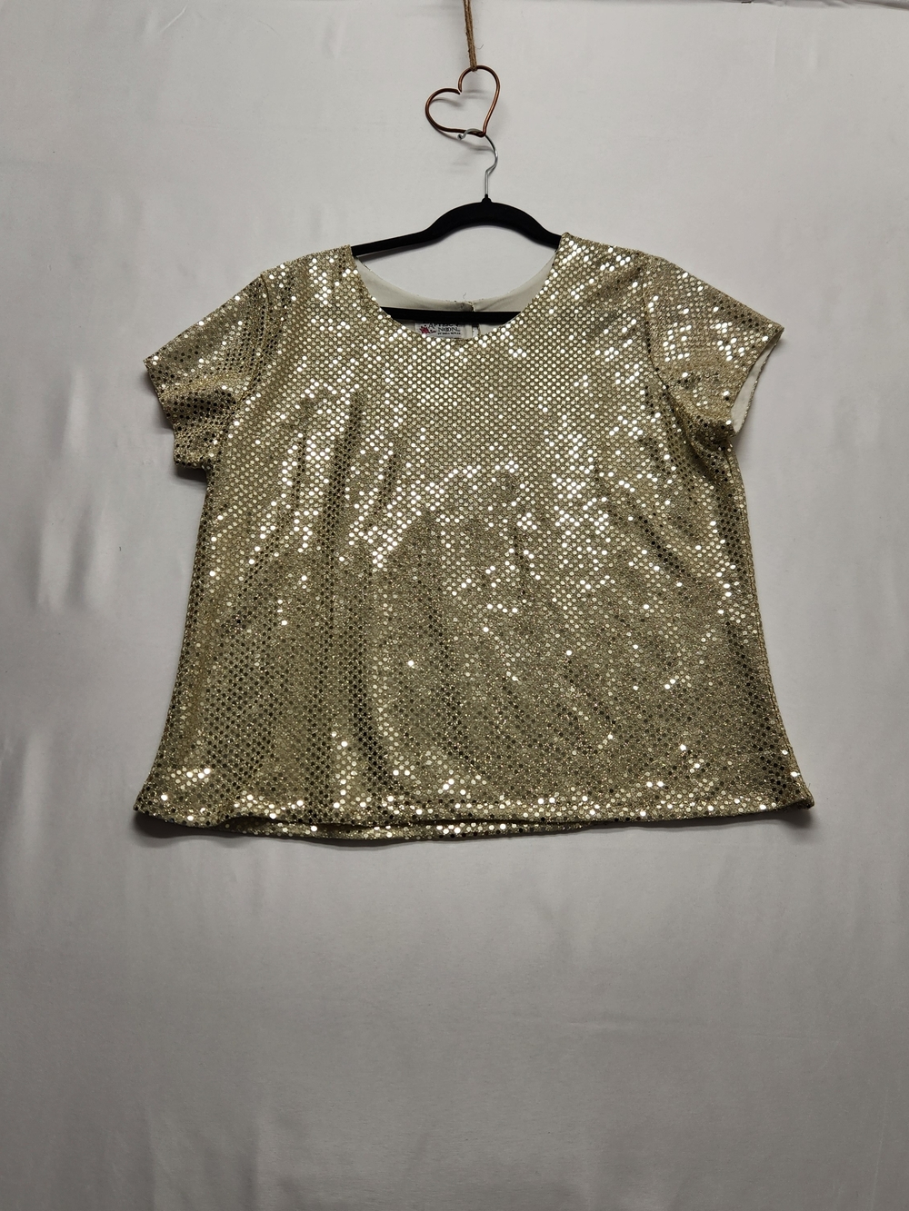 ⭐️Vintage Lacy After Noon Gold Sequin Short Sleeve Disco Shimmer Blouse Large